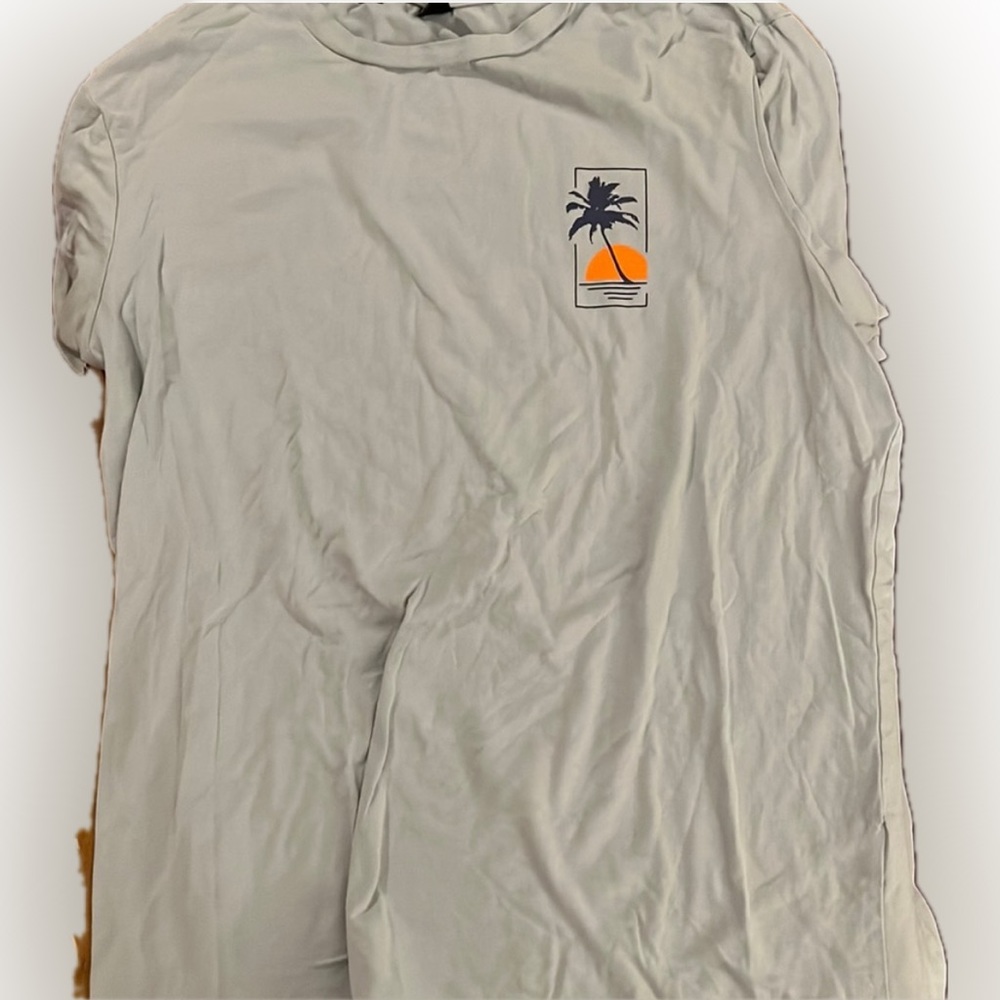 Palm Sunset Tshirt SHEIN size large blue and orange beach surf California